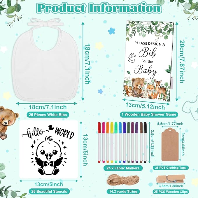 Baby Shower Game Sign Blank Bib DIY Set Newborn Essentials Stuff