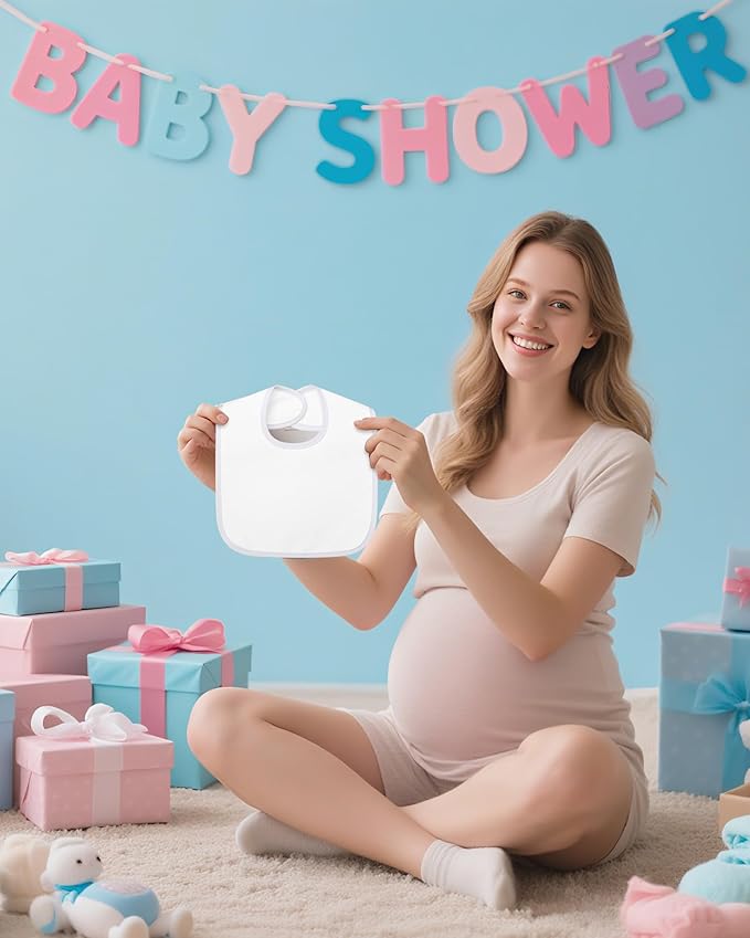 Foaincore 30 Pcs White Bibs for Baby 2 Ply Waterproof Absorbent White Bibs Bulk for DIY Baby Shower Games Decorating Washable Reusable Feeding Teething Drooling
