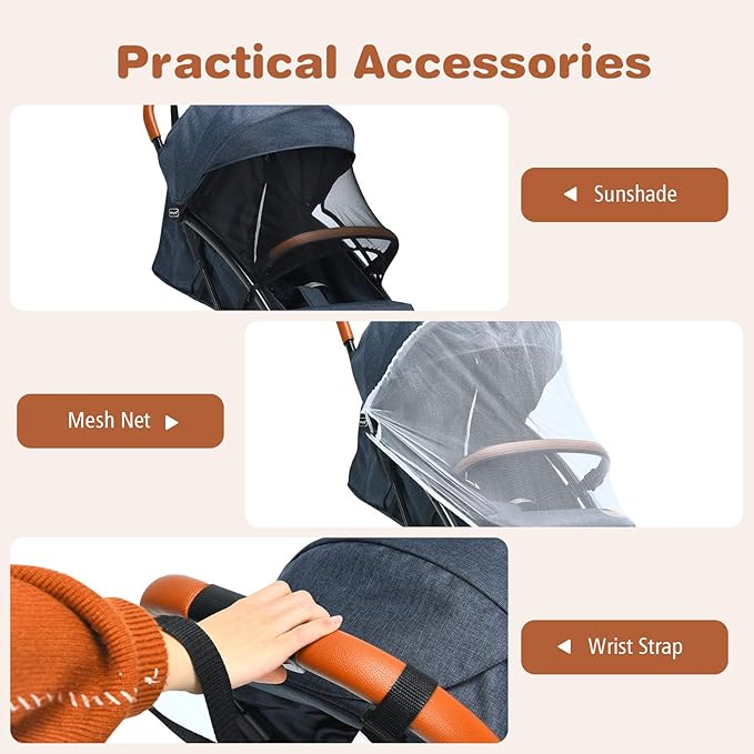 BABY JOY Lightweight Baby Stroller, Compact Toddler Travel Stroller for Airplane, Infant Stroller w/ 5-Point Harness, Adjustable Backrest/Footrest/Canopy, Storage Basket, Easy One-Hand Fold, Blue