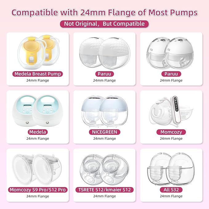 Flange Inserts for Medela,Spectra 24mm Shields/Flanges,Willow Wearable Cups Compatible with TSRETE,CPPSLEE,Momcozy S9/S12 Wearable Breast Pump (8pcs-16mm Flange Insert)