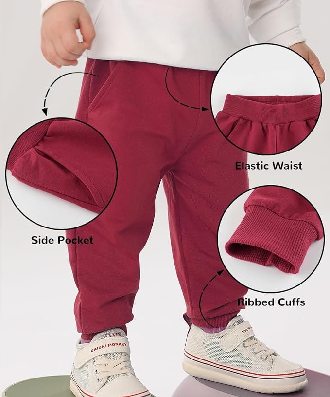 GFQLONG 2/3 Pack Toddler Pants Sweatpants Boys Cotton Joggers, Athletic Pull on Sweat Pants with Pockets for Kids Clothes