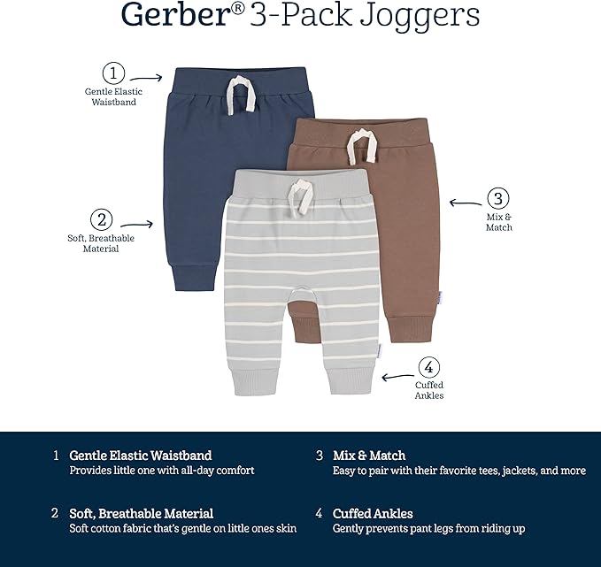 Gerber Baby-Boys Toddler 3-Pack Jogger Pants