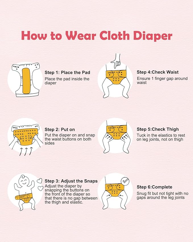 Babygoal Baby Cloth Diaper 6 Pack with 6pcs Inserts and Wet Bag for Fitted Diapers and Prefolds, Adjustable and Reusable Covers for Toddler Boys and Girls