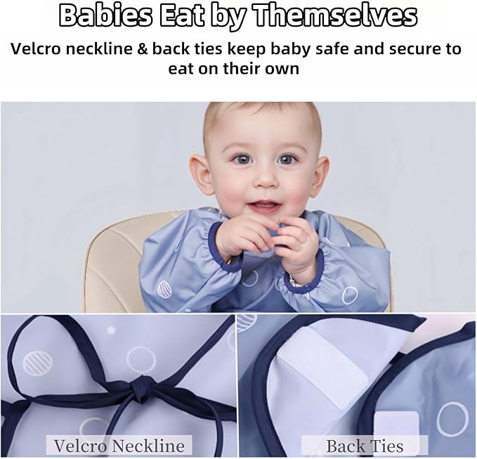MOTEERLLU Coverall Baby Feeding Bib for Eating,Long Sleeves Bib Attaches to Highchair and Table,Weaning Bibs