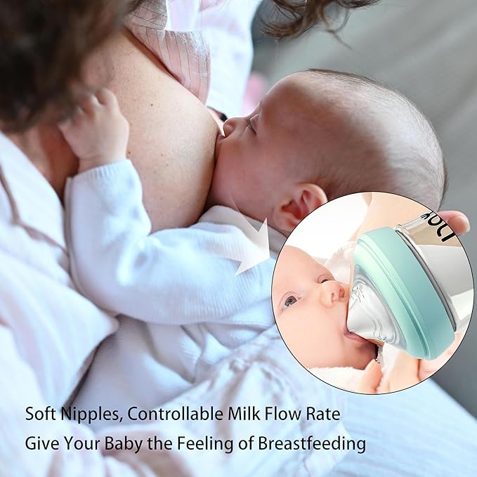Natural Glass Baby Bottle for Breastfeeding Babies, 8oz Anti-Colic Baby Bottle with Natural Response Nipple(M), Clear, Wide Neck, 2 Pack, 3 Months+