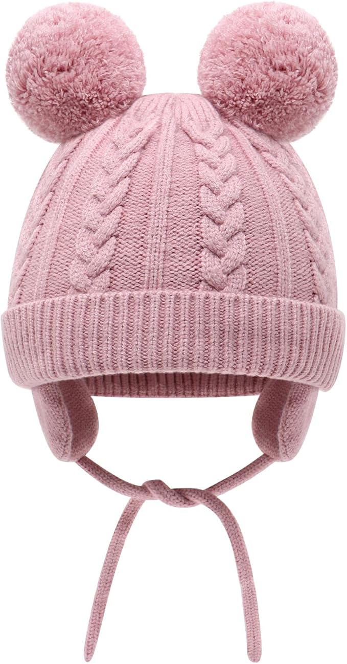 Duoyeree Toddler Winter Hat with Earflap Scarf Hood Thick Warm Kids Skull Cap for Baby Girls Boys