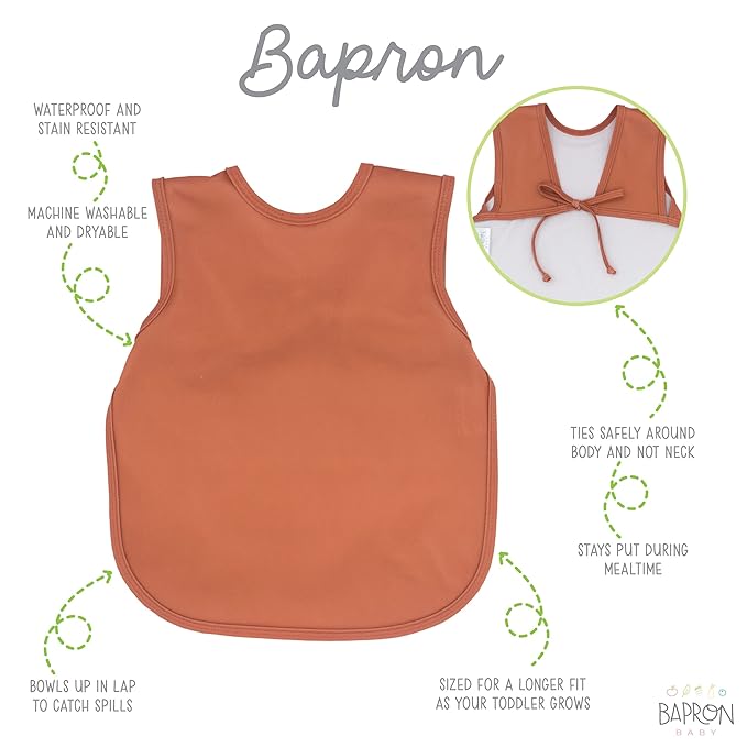 BapronBaby Minimalist Copper Bapron - No Neck Tie Safer Bib for Baby & Toddler - Soft Waterproof Stain Resistant - Machine Washable - Sz Baby/Toddler 6m-3T