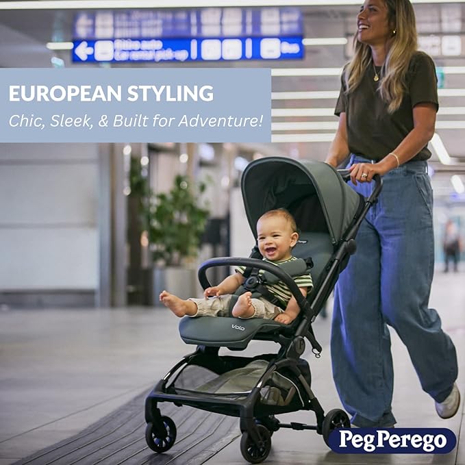 Peg Perego Volo, Ultra Lightweight Carry On Compliant Travel Stroller, Adjustable Features & Reclining Seat - Designed for Everyday Comfort from Newborn to 50lbs, Mon Amour (Beige & Pink)