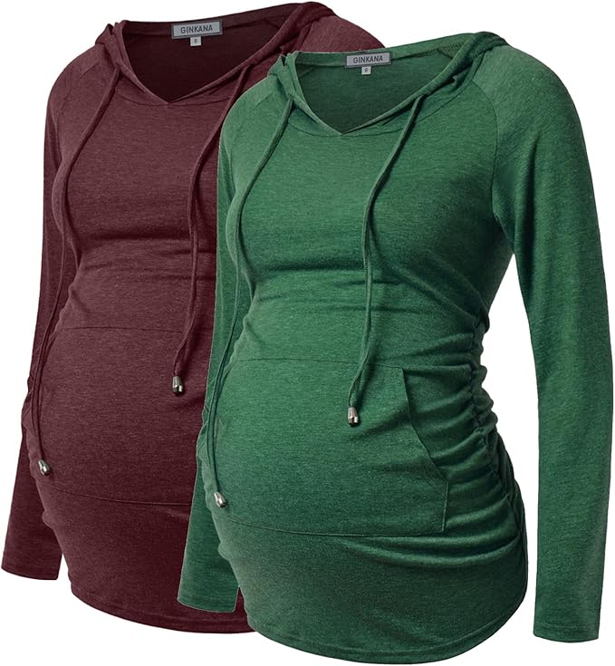 GINKANA Maternity Hoodie Long Sleeves Shirts Casual Maternity Top Pregnancy Sweatshirt Casual Clothes