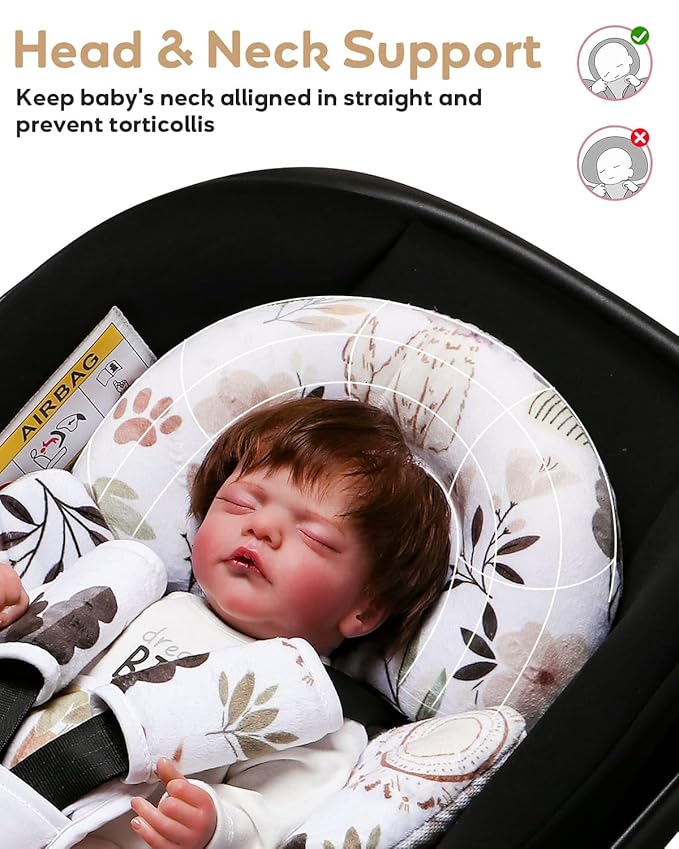 Infant Insert, Enlarged Head Support for Baby, Reversible Newborn Insert with 3 Strap Covers, 2-in-1 Baby Cushion for Stroller, Swing, Bouncer, Rocker - Yellow Cat