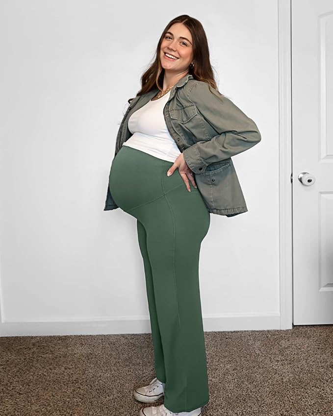 G4Free BareFeel Maternity Dress Yoga Pants Over The Belly Stretchy Work Slack Pregnancy Wide Leg Lounge Trousers