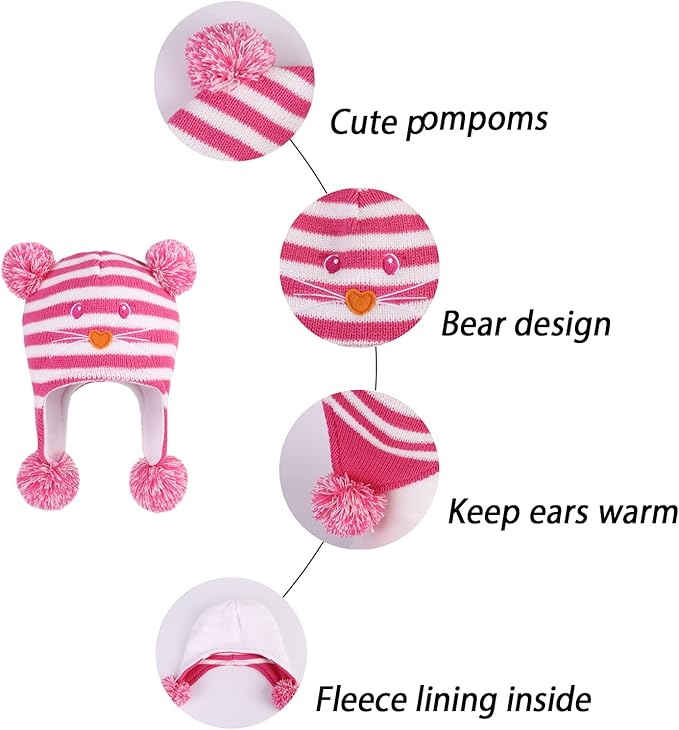 LANGZHEN Toddler Kids Infant Winter Hat,Earflap Knit Warm Cap Fleece Lined Beanie for Baby Boys Girls