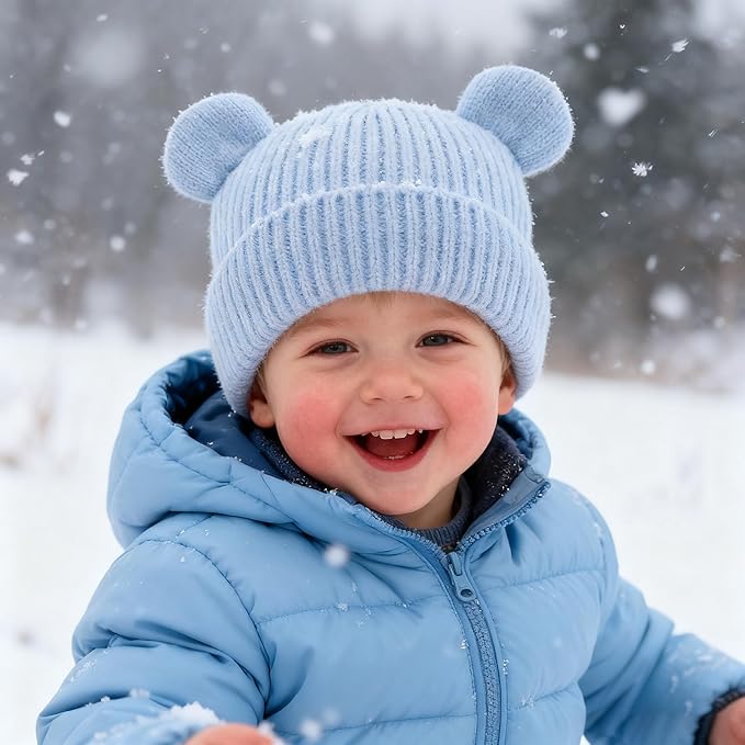 Bear Baby Beanie Knitted Baby Winter Hat Infant Toddler Boys Girls Beanie with Cotton Lining