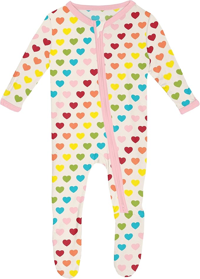 KicKee Full of Hearts Footie with Zipper, One Piece Boy or Girl Baby Clothes