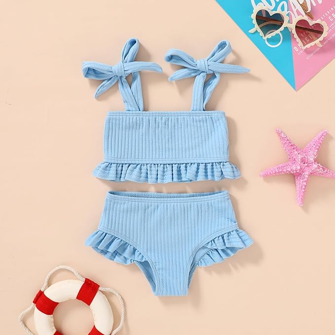 YOUNGER TREE Toddler Girls Two Pieces Swimsuit Color Block Stripe Swimwear Summer Beach Bathing Suit 18M-5T