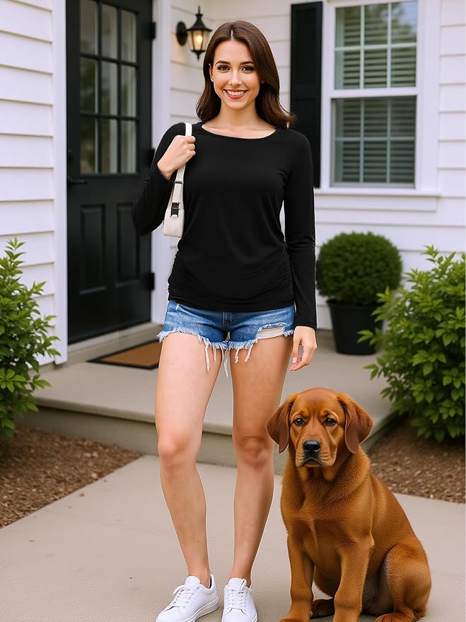 Maternity Shirts Long Sleeve Pregnancy Top for Women with Crew Neck Casual Tee Shirts
