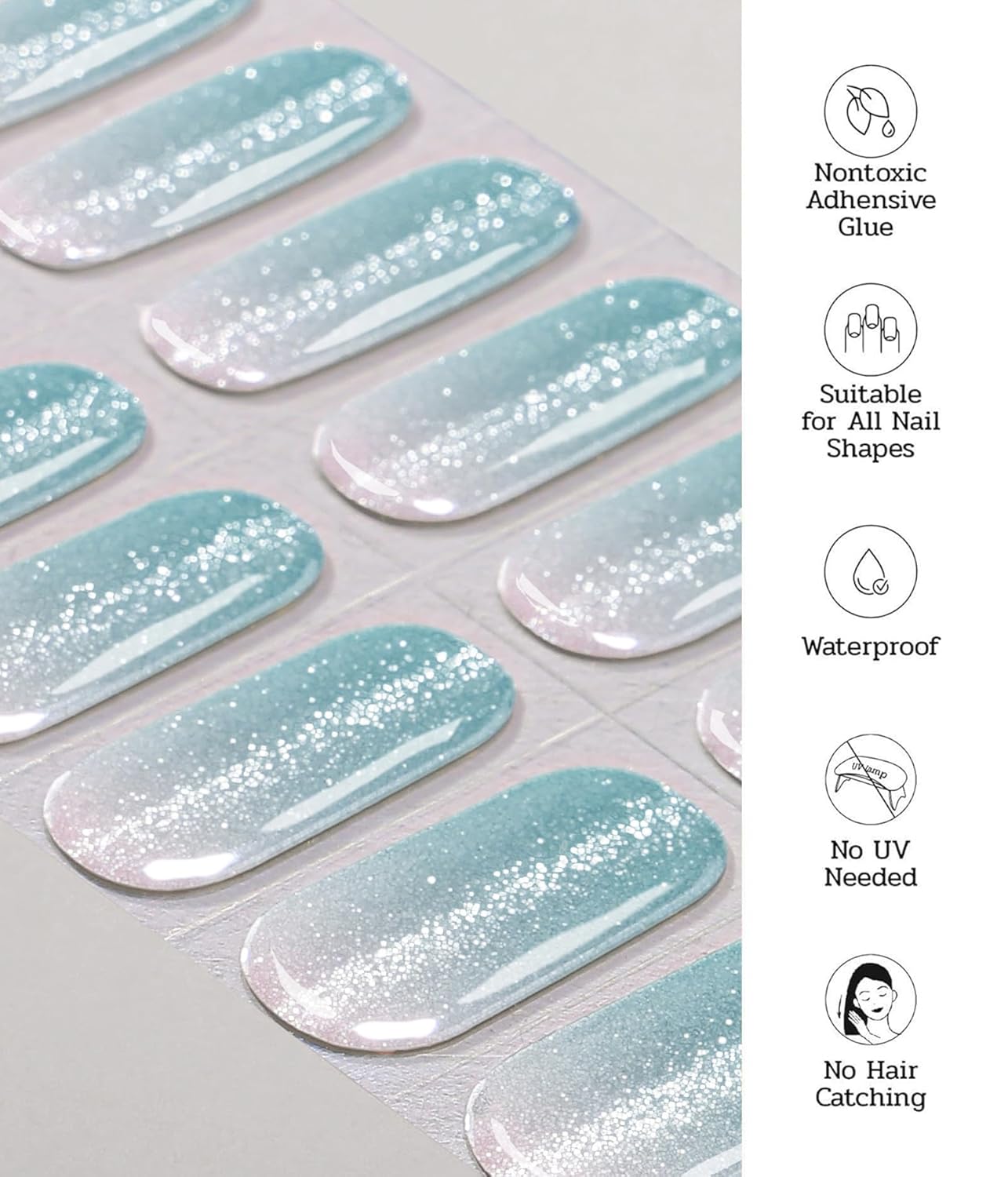 Nail Polish Strips - 22 Pcs Salon Quality Gel Nail Stickers - Long Lasting Wraps (Surf Mint Green)