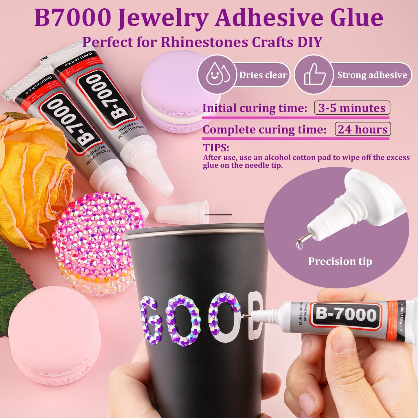 Resin Jelly Rhinestones for Crafting with B7000 Jewelry Glue, 2 Boxes Dark Purple AB Flatback Crystals with 3Pcs 10ml Glue, Bedazzling Non Hotfix Gems for DIY Tumblers Clothing Shoes Manicure