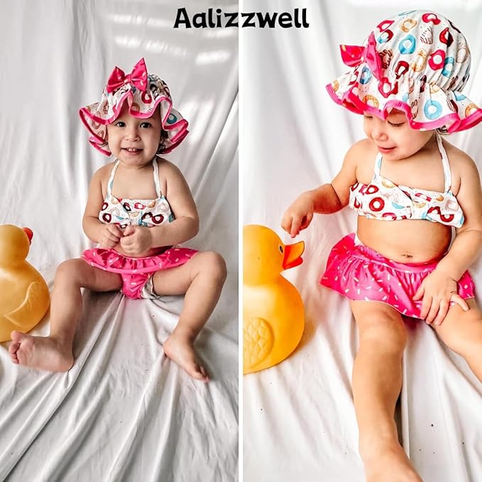 Aalizzwell Baby Girl 2-Piece Bikini Swimsuit with Hat