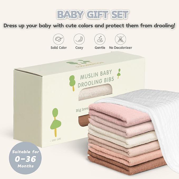 Susurration Muslin Baby Drool Bibs 6Pack Soft Square Adjustable Baby Bandana Bibs for Unisex Girls & Boys
