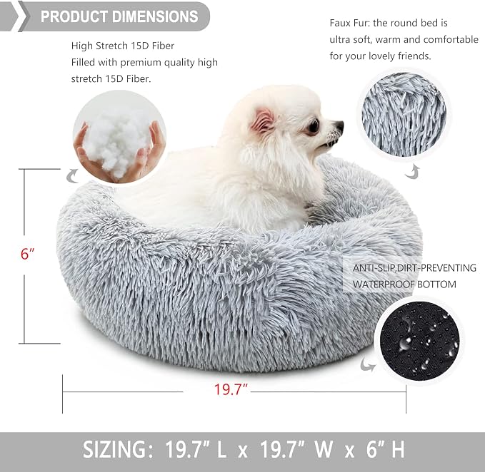 Calming Donut Dogs Beds for Small Dogs Washable, 19inch Fluffy Round Puppy Bed - Image 4