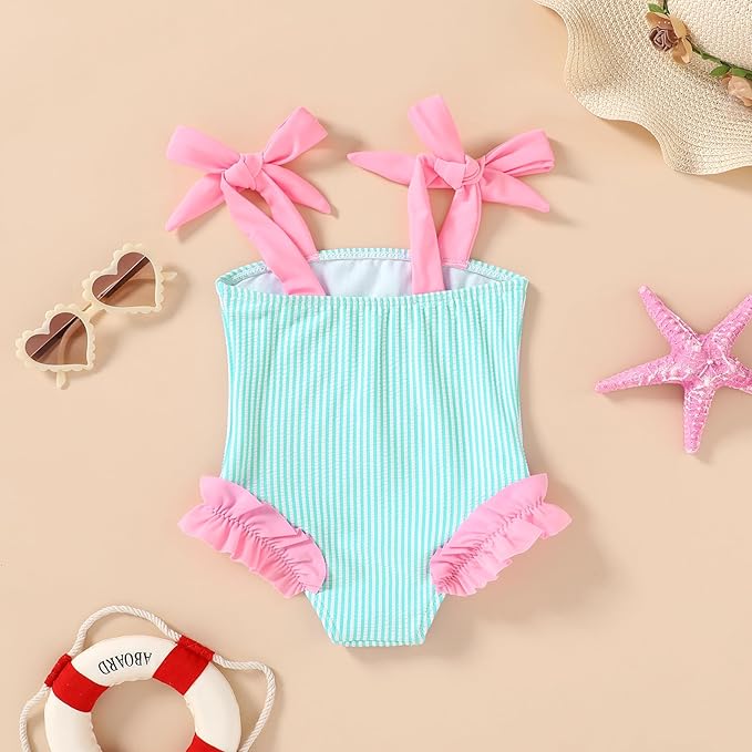 Happy Town Toddler Swimsuit Girl Solid Color Stripe One-Piece Baby Bathing Suits