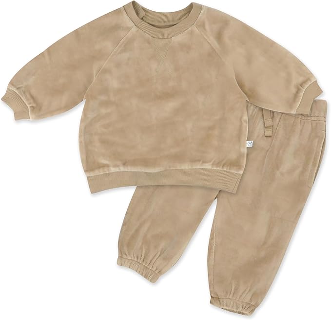 HonestBaby Baby 2-Piece Cozy Velour 100% Organic Cotton Sweatshirt and Jogger Sweatpants Set