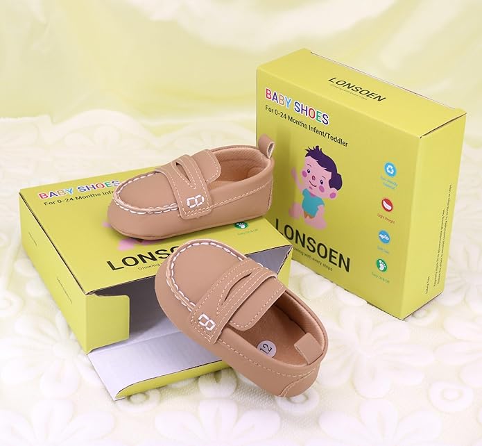 LONSOEN Baby Girls Boys Loafers Prewalker Dress Crib Shoes