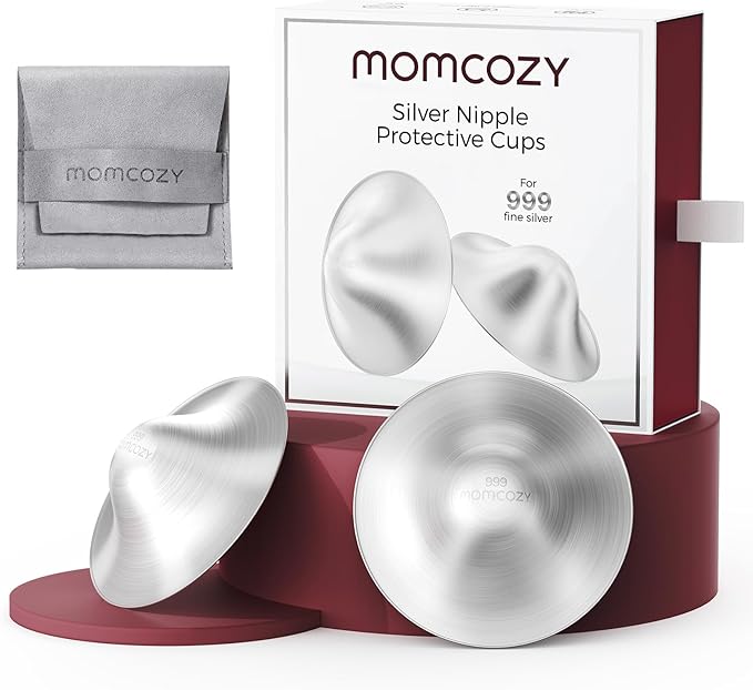 Momcozy 999 Silver Nursing Cups, Hole-Free Design, 999 Silver Nipple Shields, Breastfeeding Essentials, Silver Nipple Shields for Breastfeeding Newborns, Metal Nipple Shields, Regular Size