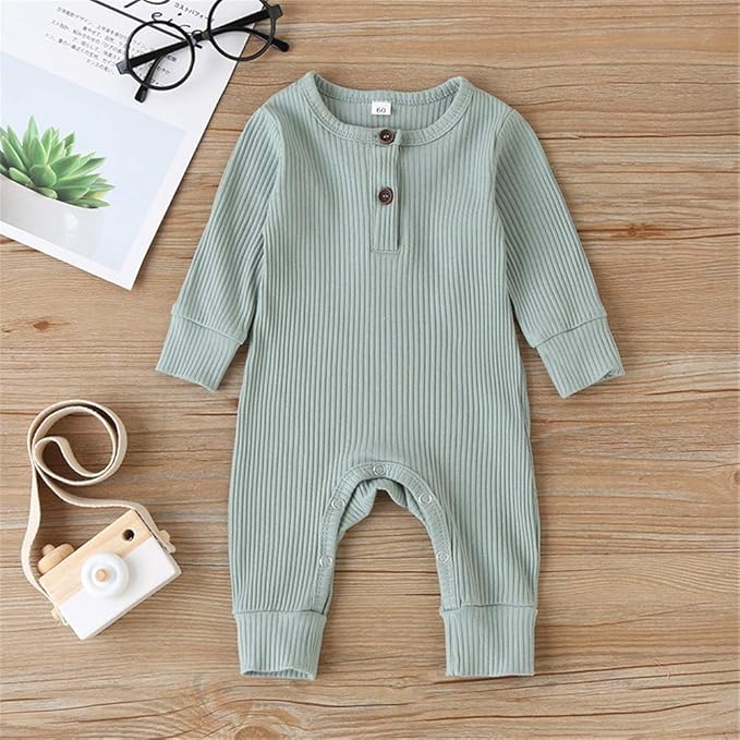 Kuriozud Newborn Infant Unisex Baby Boy Girl Clothes Button Romper Jumpsuit Basic One Piece Outfits
