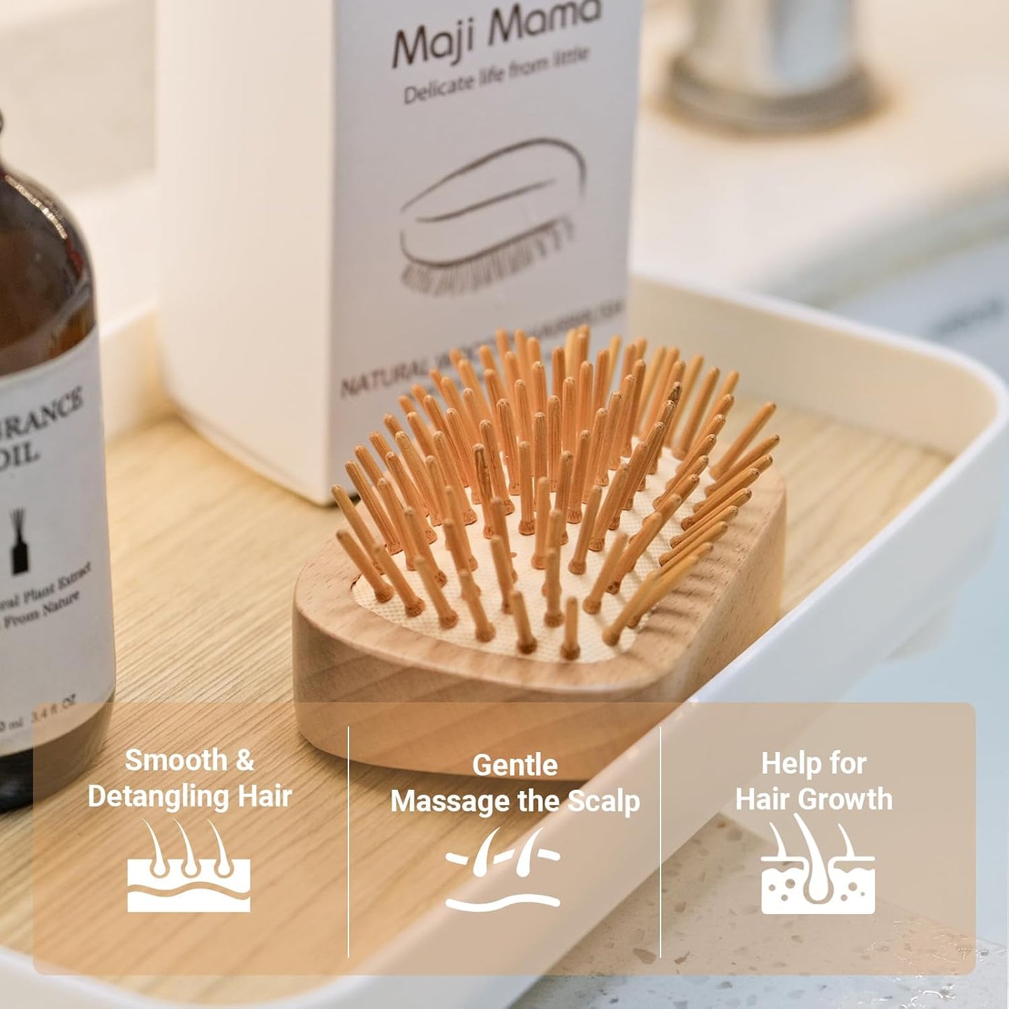 Handmade Natural Wooden Hair Brush Hairbrush with Bamboo Pins Massage Scalp & Detangling All Hair Types For Hair Growth,Scalp Massager Mini Brush No Handle Design