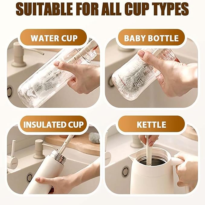 3Pcs 360° Flexible Silicone Bottle Brush with Long Handle Multifunction Flexible, Deep Cleaning for Narrow Neck Bottles, Baby Bottles, Water Bottles (Nylon Blue)