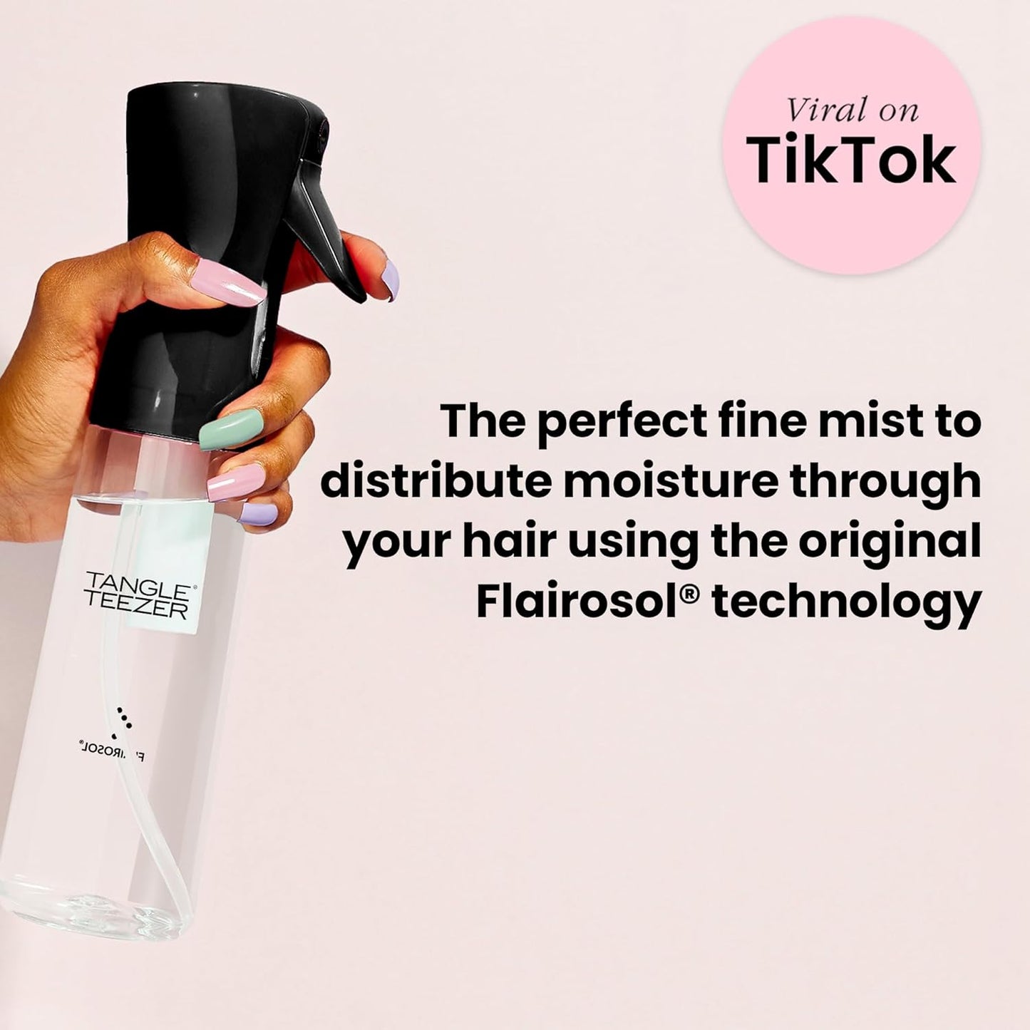 TANGLE TEEZER Fine Mist Continuous Spray Bottle, Reusable and Refillable, for Hair Detangling and Styling, 10.1 oz, Black