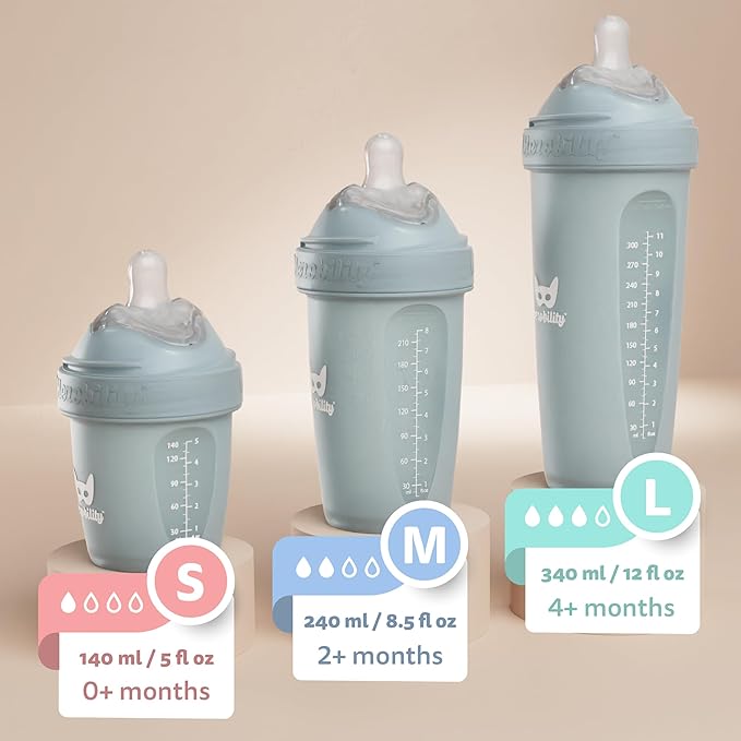 Herobility Double Anti-Colic Baby Bottles – 12 fl oz/340ml – 4-Pack – Multicolor – Sand, Woodchuck, Pink, White
