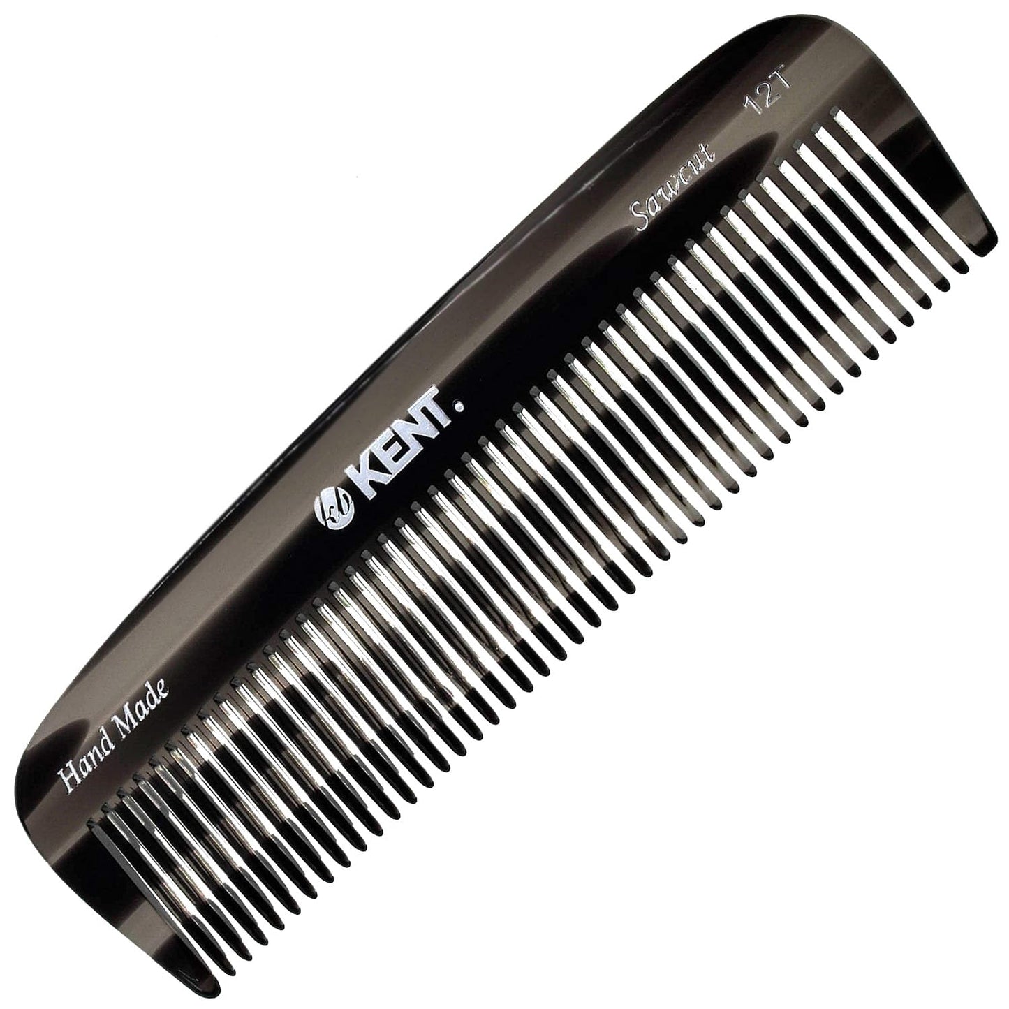 Kent 12T G Wide Tooth Detangling Comb - Handmade Pocket Comb for Thick, Curly, Wavy Hair - Large Tooth Hair and Beard Grooming Comb - Saw-Cut and Hand Polished