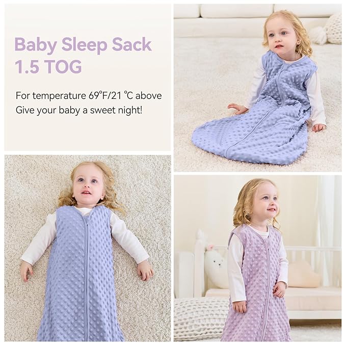 Fleece Baby Sleep Sack 0-6 Months with Plush Dots 1.5 Tog Baby Wearable Blanket with 2-Way Zipper Warm Sleeping Sack for Toddler Infant Newborn - Small, Taro Purple