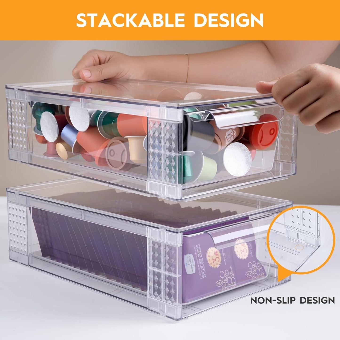 4 Pack Clear Stackable Storage Drawers, 3.95" H Easily Assemble Acrylic Organizer Bins - Multi-Use for Make up, Closet, Pantry, Bathroom, Medicine, Kitchen Cabinet & Undersink Organization