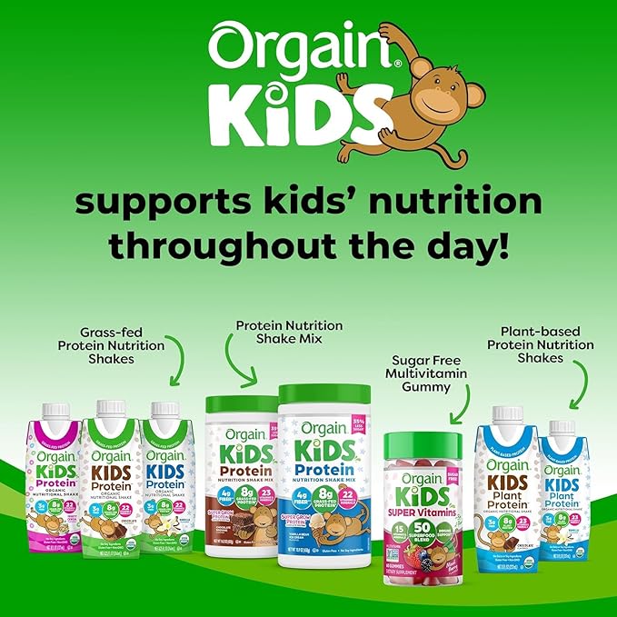 Orgain Kids Protein Powder Shake Mix, Vanilla Bean Ice Cream - 8g Grass-Fed Dairy Protein, 4g Fiber, 22 Vitamins & Minerals, Gluten Free, No Soy Ingredients, Adds Healthy Nutrients to Kids Snacks, 1lb