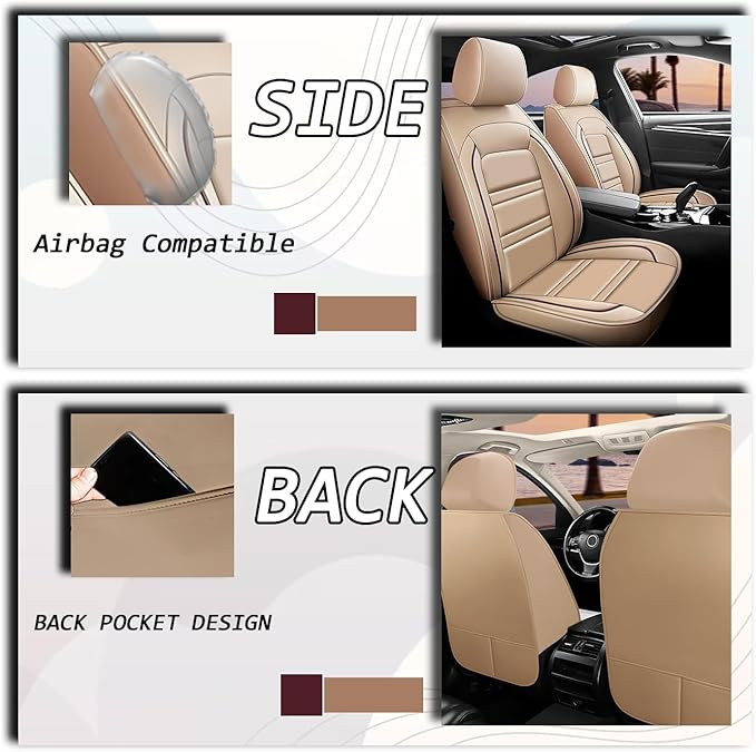 Seat Covers for Chevy Traverse 2009-2025 | 5-Seats Leather Seat Covers, Easy to Install Automotive Seat Covers Full Set (Full Set, Beige)