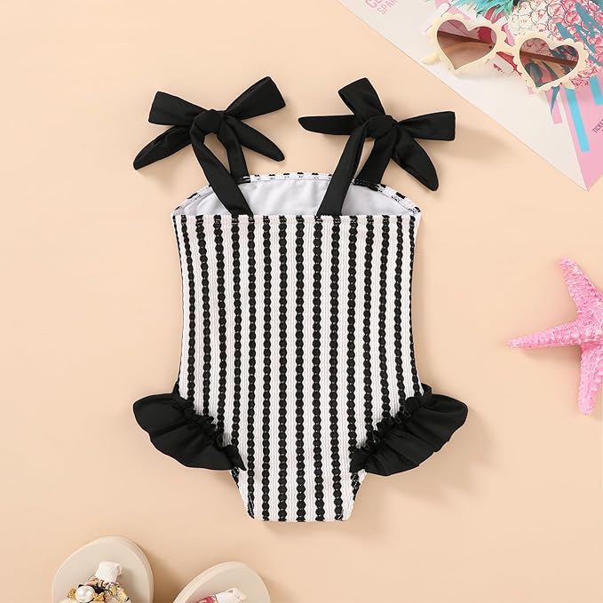 Happy Town Toddler Swimsuit Girl Solid Color Stripe One-Piece Baby Bathing Suits