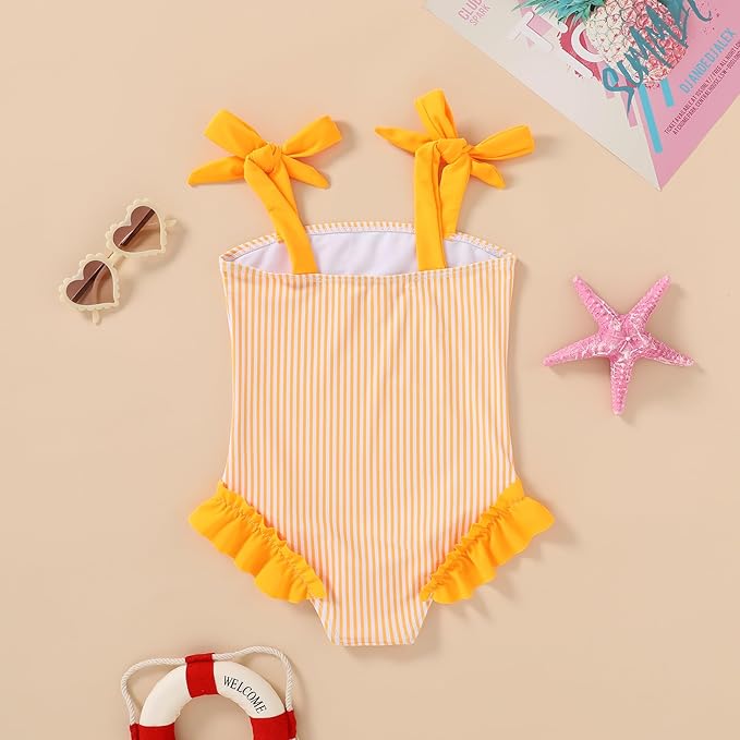 Happy Town Toddler Swimsuit Girl Solid Color Stripe One-Piece Baby Bathing Suits