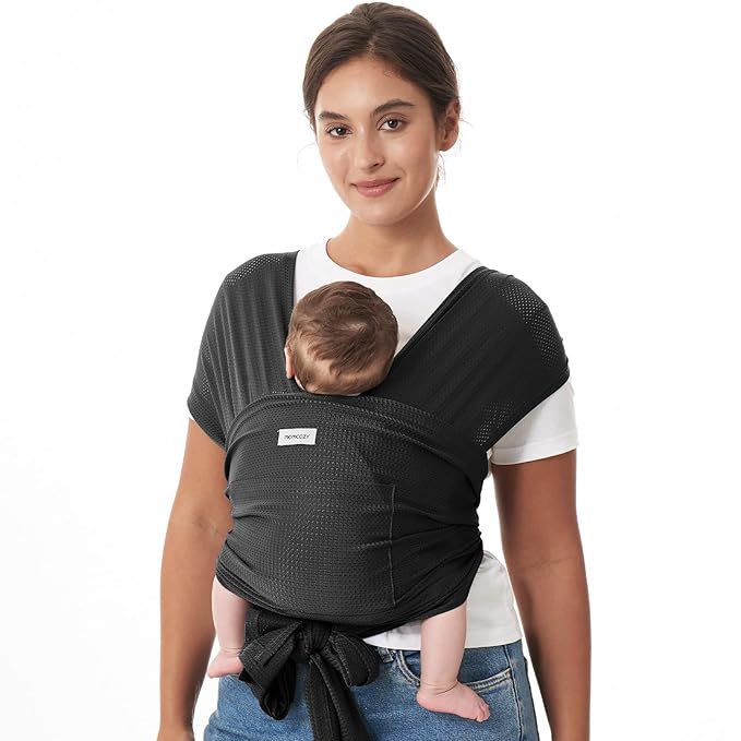 Momcozy Baby Carrier AirMesh - The Perfect Summer Water Sling for Newborns to Toddler 8-35 lbs - Cooling, Breathable and Lightweight Baby Wrap, Nice for Summer, Pool, Beach, Swimming, Black
