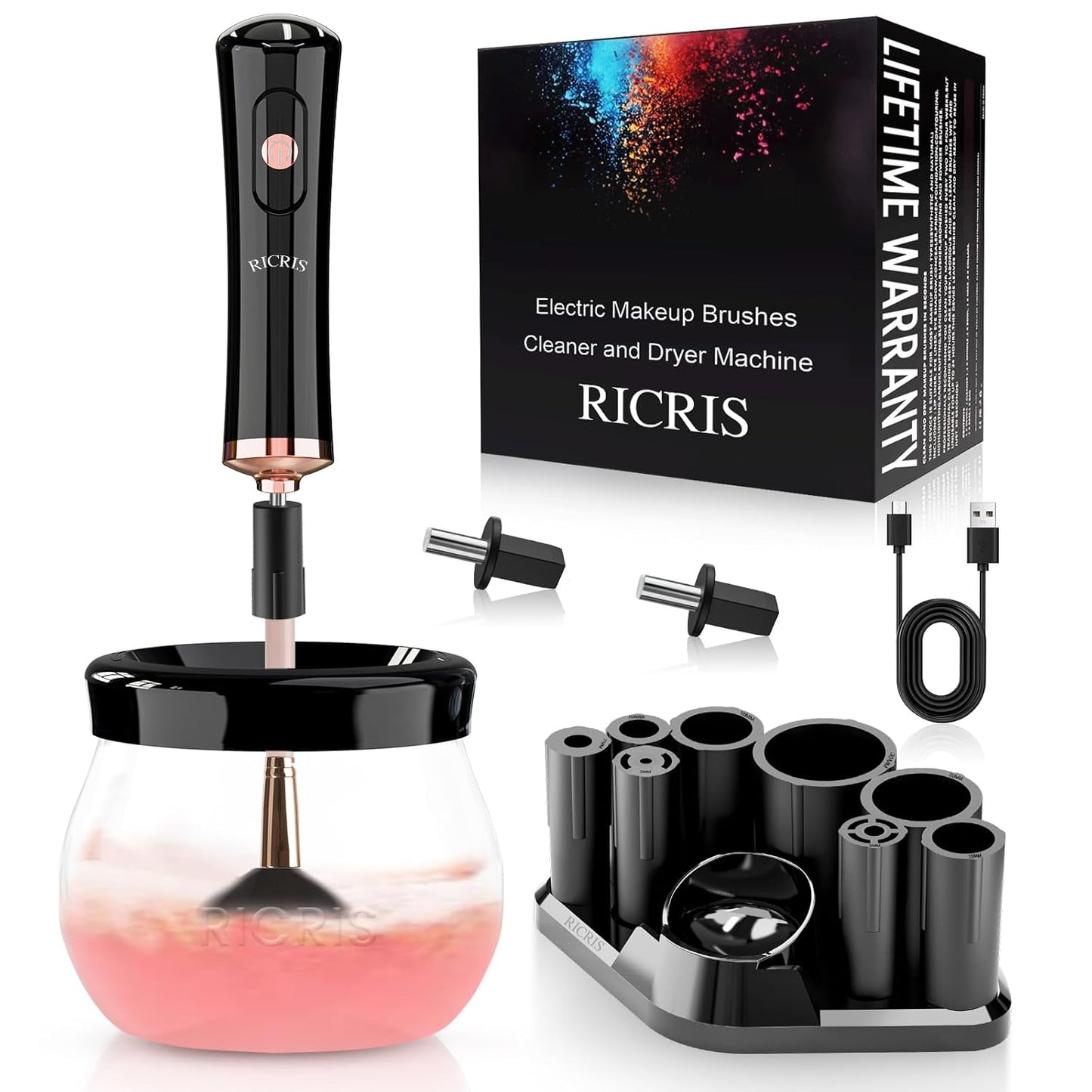 Electric Makeup Brush Cleaner and Dryer Machine - Super Fast Clean and Dry Make Up Brushes - Automatic Cosmetic Brush Spinner Washer Tools