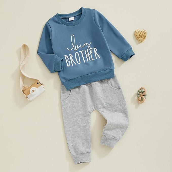 Toddler Baby Boy Fall Winter Outfit Long Sleeve Letter Print Sweatshirts and Jogger Pants Infant Boy Clothes