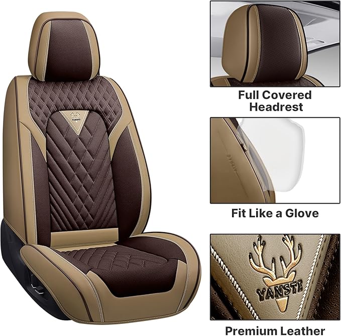 Car Seat Cover Full Set, Seat Cover for Cars, Car Seat Cover Car Seat Protector Waterproof Leather Car Seat Cushion Full Coverage Seat Cover Front and Back Seat Fit for Most Cars(5 Seat,Brown&Beige)
