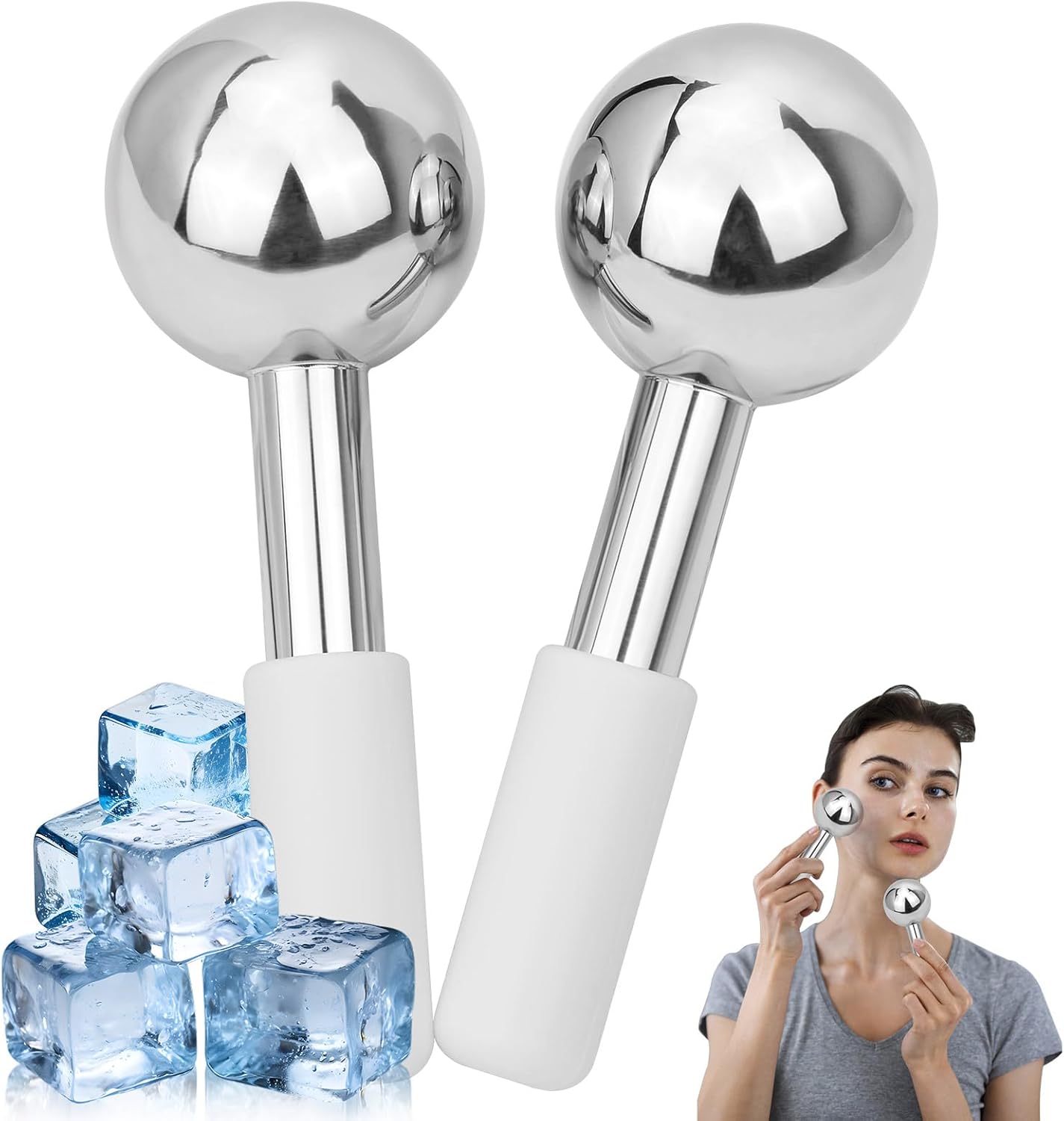 Ice Globes for Face & Eyes - Unbreakless Stainless Steel Cryo Sticks Facial Massage Tools Cold Therapy Cooling Globes to Reduce Puffiness, Wrinkles, Dark Circles Spa & Esthetician Supplies