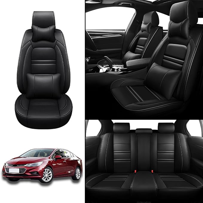 Car Seat Covers for Chevy Cruze 2011-2019 | 5-Seats Seat Covers, Waterproof Seat Protectors, Automotive Seat Covers (Full Set with Pillow,Black)