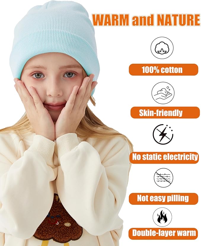 ROYBENS 100% Cotton Baby Beanie Cute Toddler Winter Hat Boys Girls Kids Soft Warm Knit Cuffed Caps Beanies for 0-8 Years
