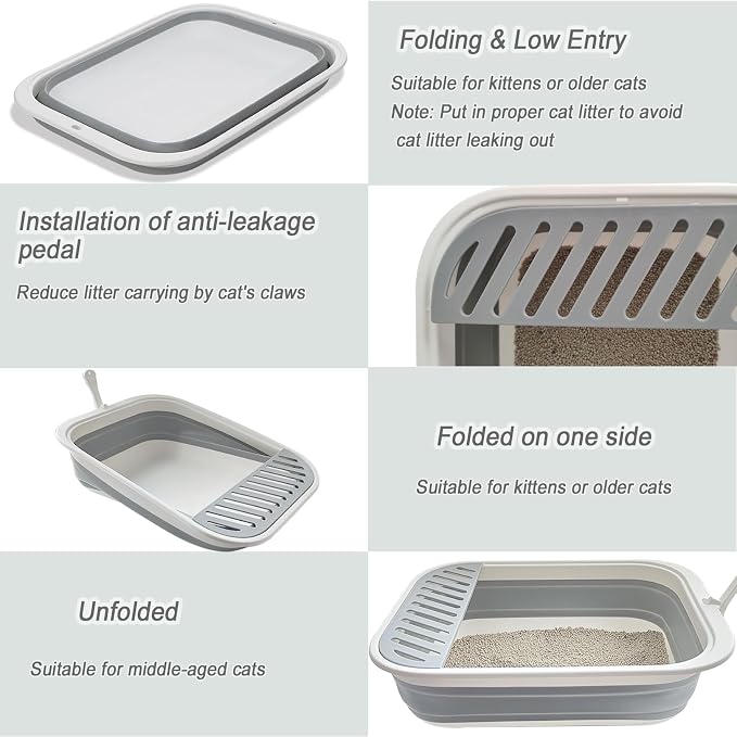 Senior Cat Litter Boxes, Collapsible Open Low Entry Cat Litter Pan - Image 4
