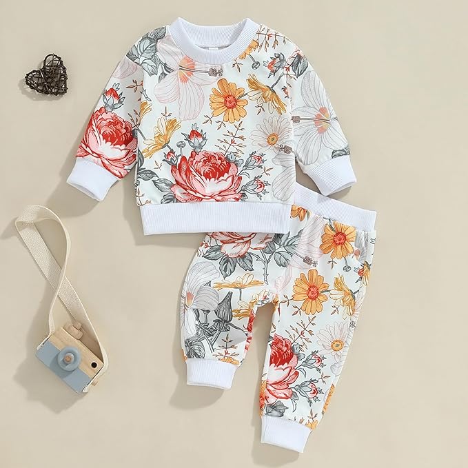 Fernvia Toddler Baby Girl Clothes 3 6 9 12 18 24 Months Fall Outfits Solid Long Sleeve Sweatshirt Tops + Pants Set